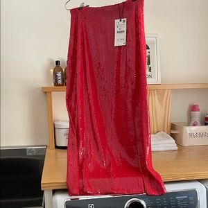 Zara Vibrant Red Sequin Pencil Skirt